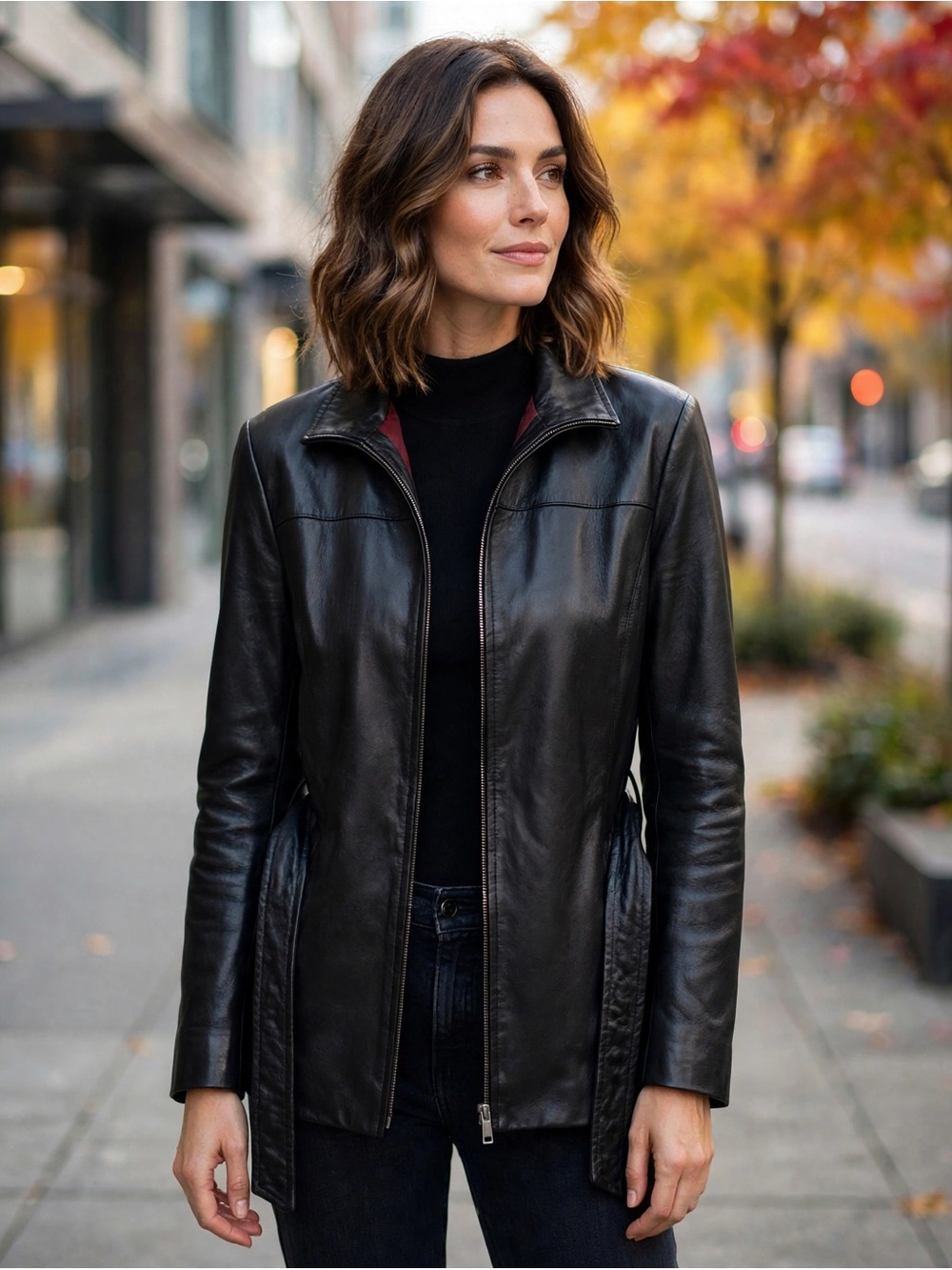 Worthington Black real soft Leather Zip Jacket with Subtle Collar